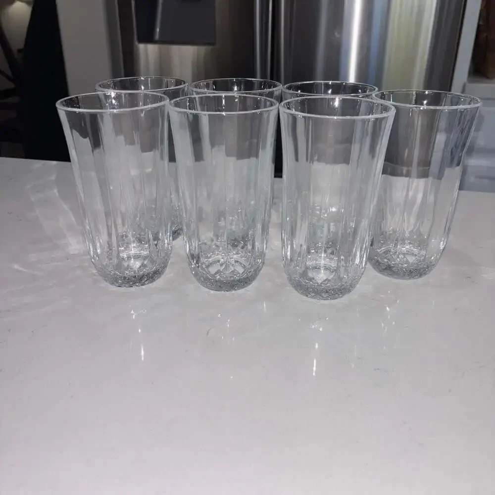 Vintage Vertical Cut Heavy Crystal Panel Highball Glass Tumblers (7)